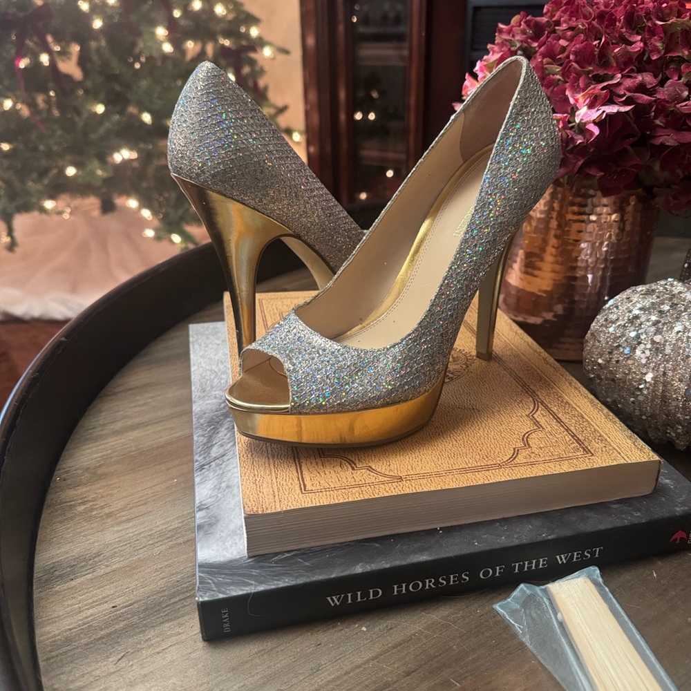 Enzo Angiolini Glittering Gold and Silver Heels